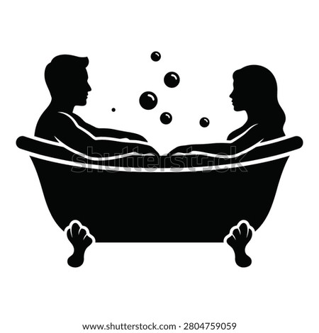 Silhouette of a man and woman in a bubble bath together relaxing romantic ambiance icon