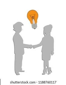 silhouette of a man and a woman. business relationship. lightbulb- idea. vector illustration.