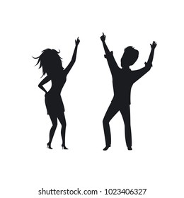 silhouette of man woman, couple disco dancing , clubbing isolated vector illustration
