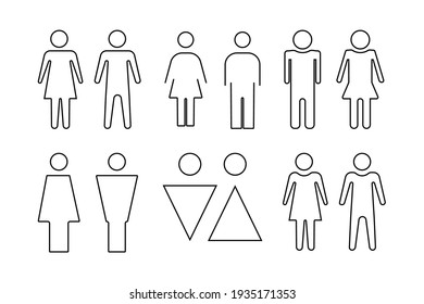 Silhouette Of A Man And A Woman. Couple Outline Icon. Editable Stroke. Articles Symbol, Marriage Silhouette, Toilet Icons, Romantic Icon Isolated On White Background. Flat Style. Vector Illustration
