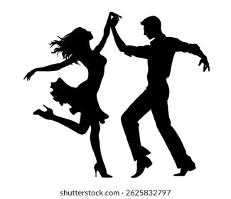 Silhouette of man and woman dancing, icon isolated on white background