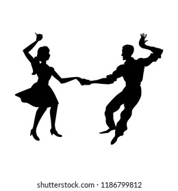 Silhouette Man Woman Dancing Swing Lindy Stock Vector (Royalty Free ...