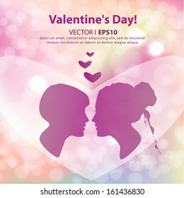 Silhouette of man and woman face profile, male female couple love. Vector EPS 10 illustration.