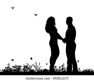  silhouette man and woman holding hands