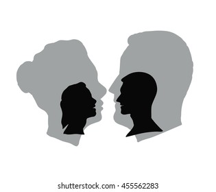 silhouette of a man and woman looking at each other. vector illustration