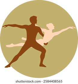 Silhouette of a man and a woman in a moment of dance in which the man supports the woman