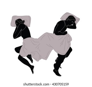 silueta de un hombre y una mujer en la cama. ilustración vectorial