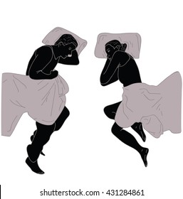 silueta de un hombre y una mujer en la cama. ilustración vectorial