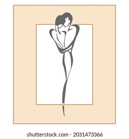 silueta de un hombre y una mujer en un marco rectangular. Arte abstracto para el diseño creativo de postales, afiches, pancartas. Estilo plano.
