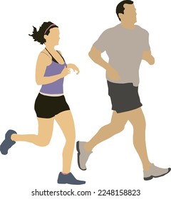 Silhouette Man and Woman Running 1 vector