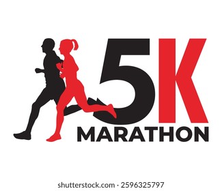 Silhouette of a man and woman running a 5K marathon - vector logo design - vector illustration
