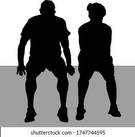 Silhouette of a man and woman sitting together on a ledge. Vector illustration.