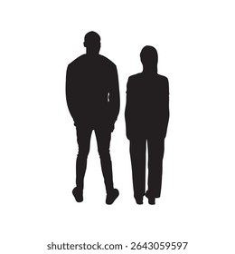 Silhouette of Man and Woman Standing Side by Side on White Background