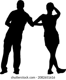 Silhouette man and woman walking hand in hand.