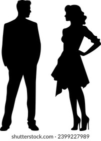 Silhouette man and woman walking hand in hand.