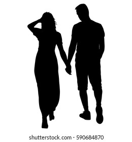 Walking Lovers Silhouette People Holding Hands Stock Vector (Royalty ...