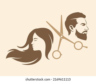 A silhouette of a man and a woman's face and a scissor icon between them.