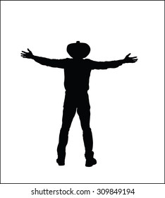 silhouette man wore hat outstretched arms.