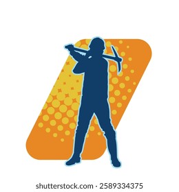 Silhouette of a man in worker costume carrying pick axe tool in action pose. Silhouette of a miner in action pose with pick axe tool.