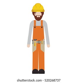 silhouette man worker with toolkit and beard