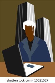 silhouette of a man working with computer	