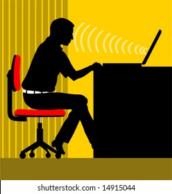 silhouette of a man working with laptop	