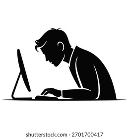 Silhouette von Mann arbeiten auf Computer-Person Desktop