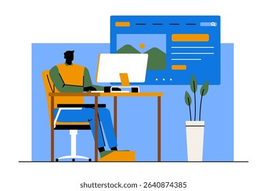 Silhouette of a man working on a design project at his desk