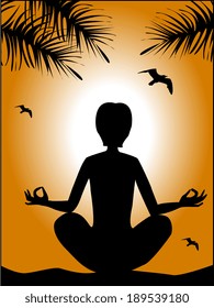 Silhouette of man in yoga pose at sunset 