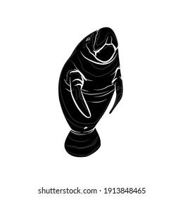 Silhouette of the manatee. Black and white illustration. Vector. svg
