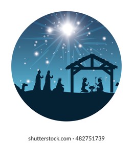 silhouette manger merry christmas isolated design