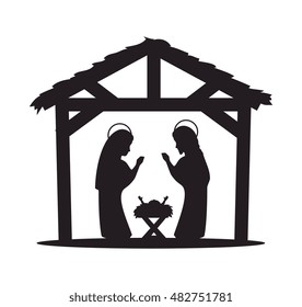 silhouette manger merry christmas isolated design