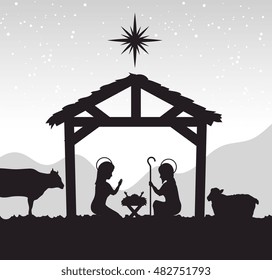 silhouette manger merry christmas isolated design