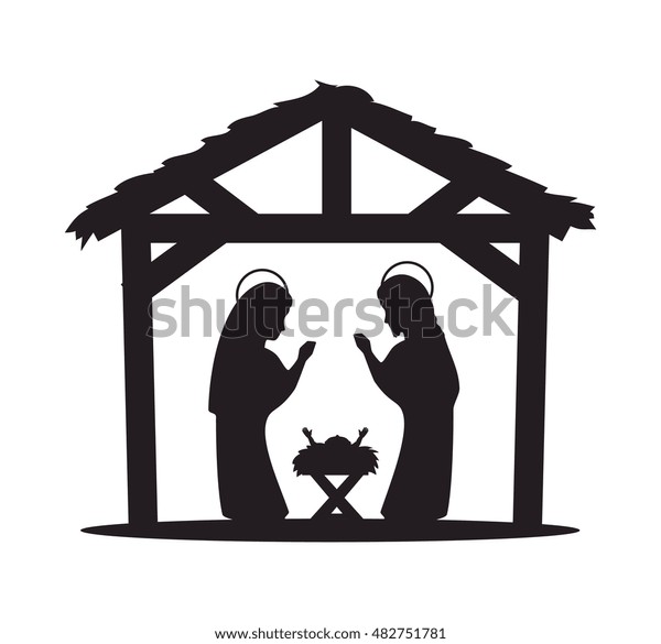 Silhouette Manger Merry Christmas Isolated Design Stock Vector (Royalty ...