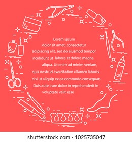 Silhouette of manicure and pedicure tools and products for beauty and care. Design element for postcard, banner, poster or print.