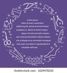 Silhouette of manicure and pedicure tools and products for beauty and care. Design element for postcard, banner, poster or print.