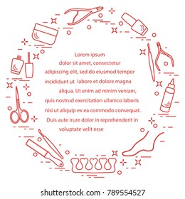 Silhouette of manicure and pedicure tools and products for beauty and care. Design element for postcard, banner, poster or print.