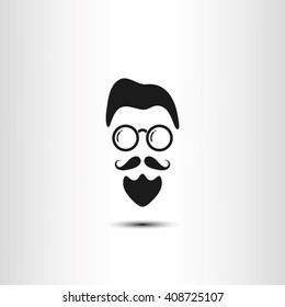 silhouette of the man's face with a beard and glasses, vector illustration