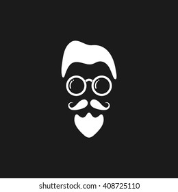 silhouette of the man's face with a beard and glasses, vector illustration