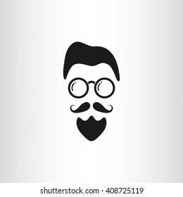 silhouette of the man's face with a beard and glasses, vector illustration