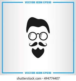 silhouette of the man's face with a beard and glasses, vector illustration