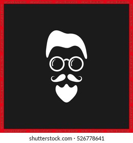 silhouette of the man's face with a beard and glasses, vector illustration