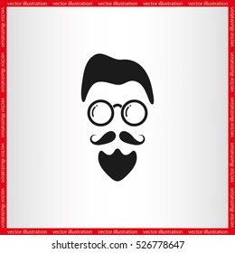 silhouette of the man's face with a beard and glasses, vector illustration