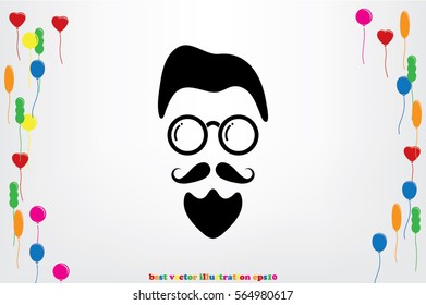 silhouette of the man's face with a beard and glasses, vector illustration.
