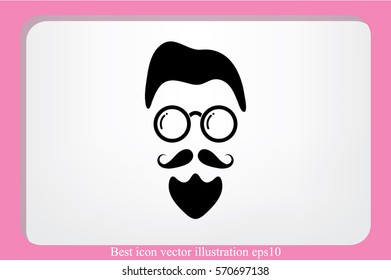 silhouette of the man's face with a beard and glasses, vector illustration