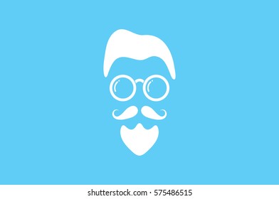 silhouette of the man's face with a beard and glasses, vector illustration.