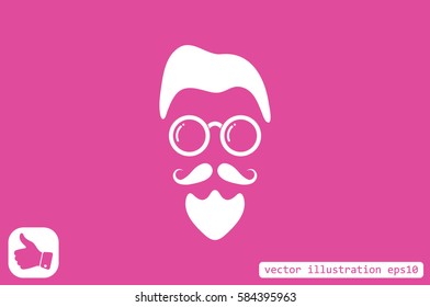 silhouette of the man's face with a beard and glasses, vector illustration