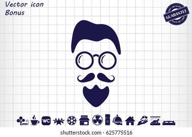silhouette of the man's face with a beard and glasses, vector illustration
