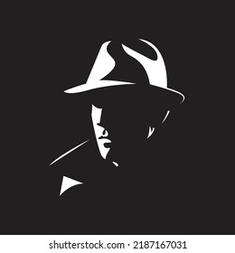 Silhouette of a man's face in a hat. in contrasting backlight. Vector. Illustration.