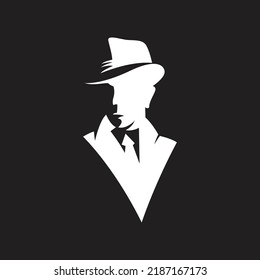 Silhouette of a man's face with a hat. with contrasting white light. Vector. Illustration.